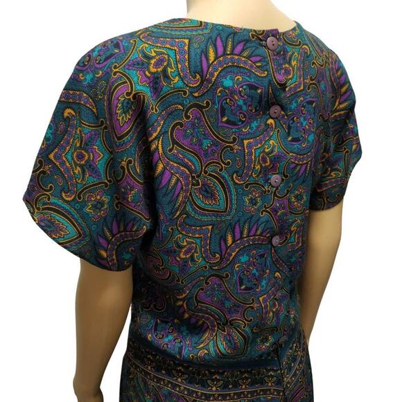 VINTAGE MIDI PAISLEY FLORAL Short Sleeve Fitted Waist Summer Dress Size 6 - Picture 3 of 6